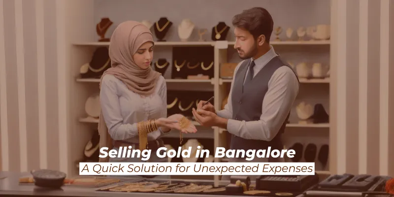 Woman selling gold at jewelry shop in Bangalore